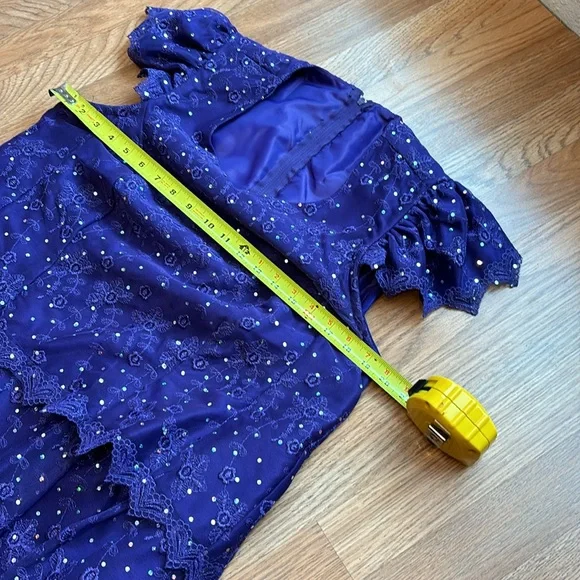 Vintage 1990’s short sleeve purple floral/sequin dress. Size 20/22. - Picture 13 of 17